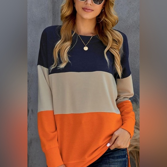 Tops - Colorblock Navy, Beige, and Orange Women's Top Size S